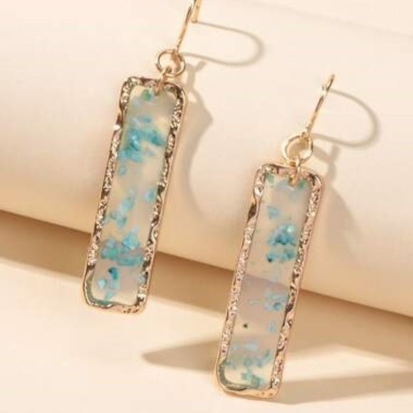 Jewelry - Rectangle Gold Blue and Clear Acrylic Earrings, NWT